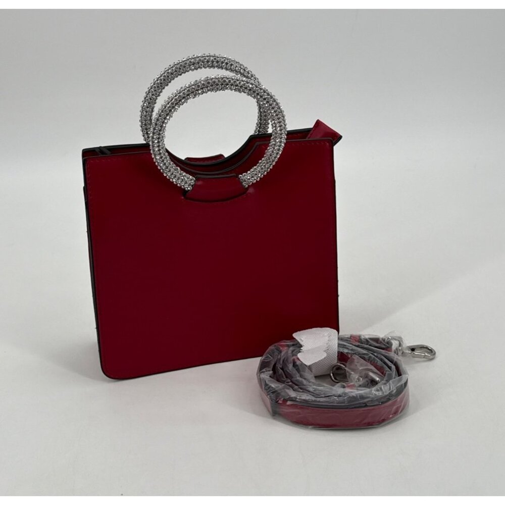 Topshop Red Square Handbag With Rhinestone Handles & Detachable Strap